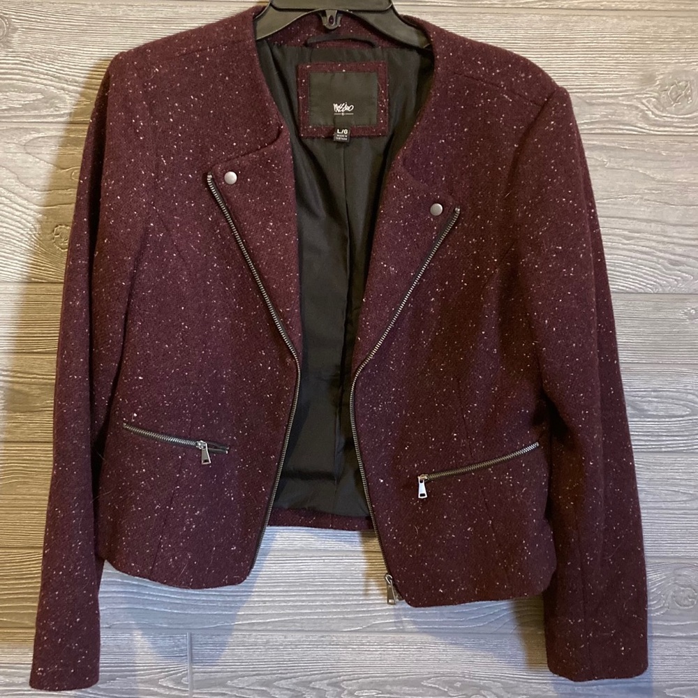 Burgundy Moto Blazer Jacket | L